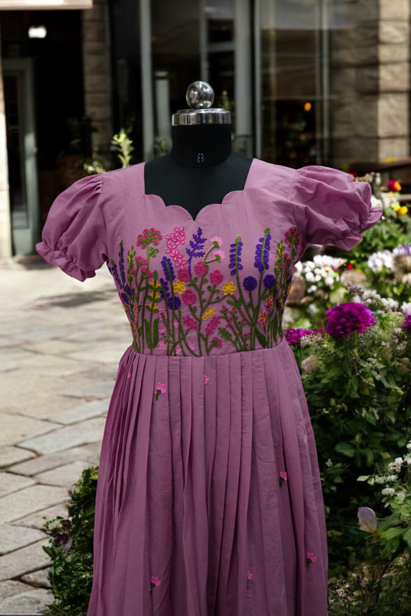 Premium kora chain stitch embroidery cotton frock