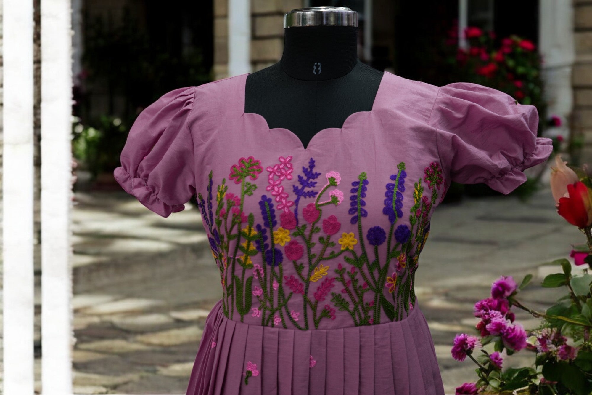 Premium kora chain stitch embroidery cotton frock