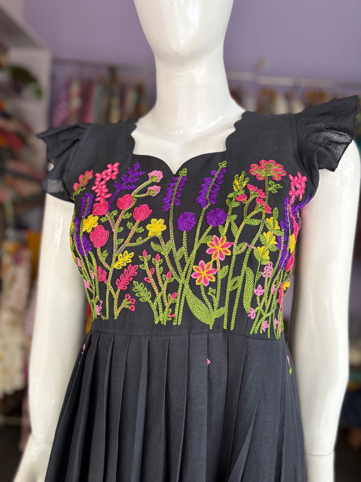 Premium kora chain stitch embroidery cotton frock