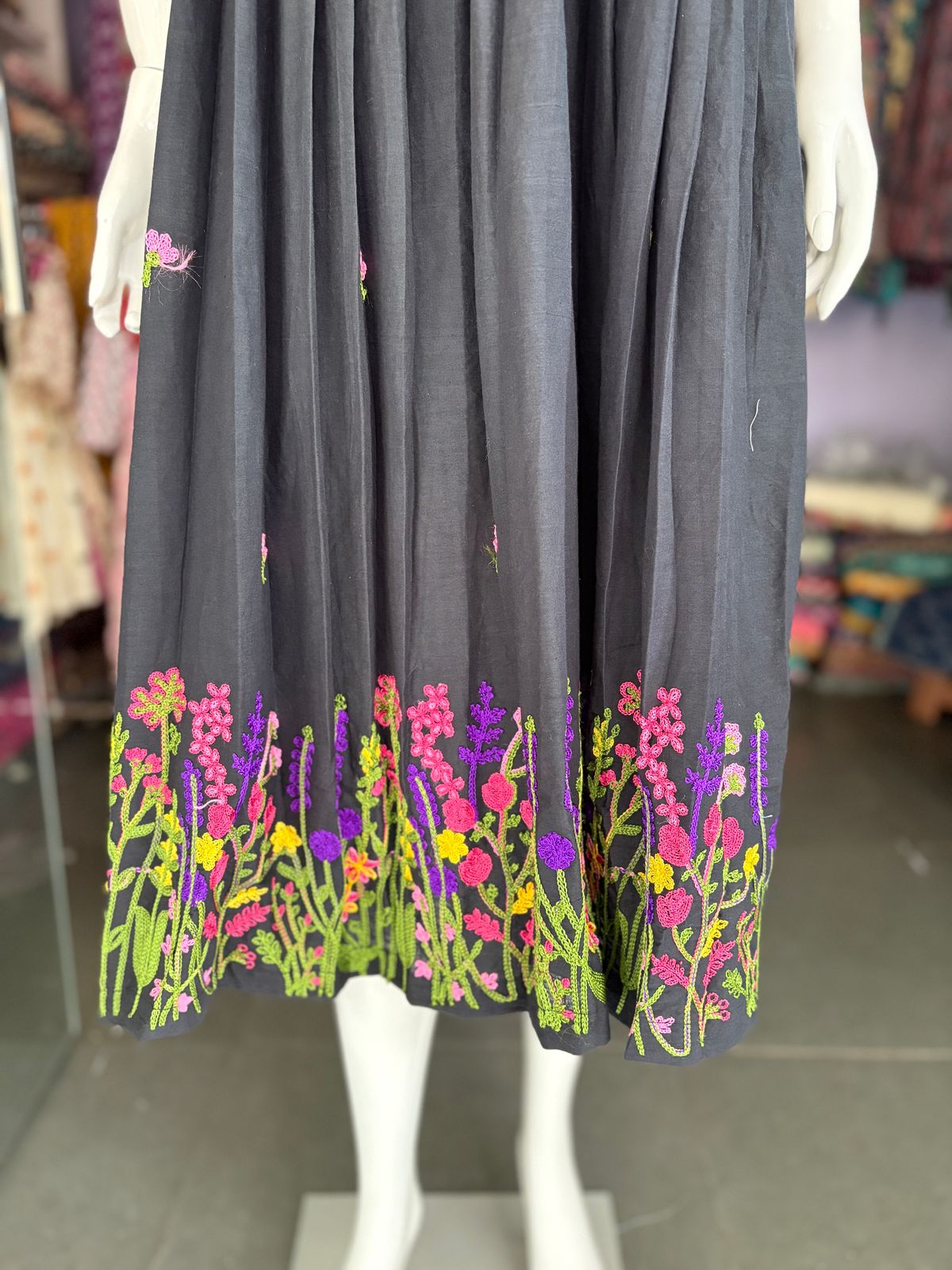 Premium kora chain stitch embroidery cotton frock