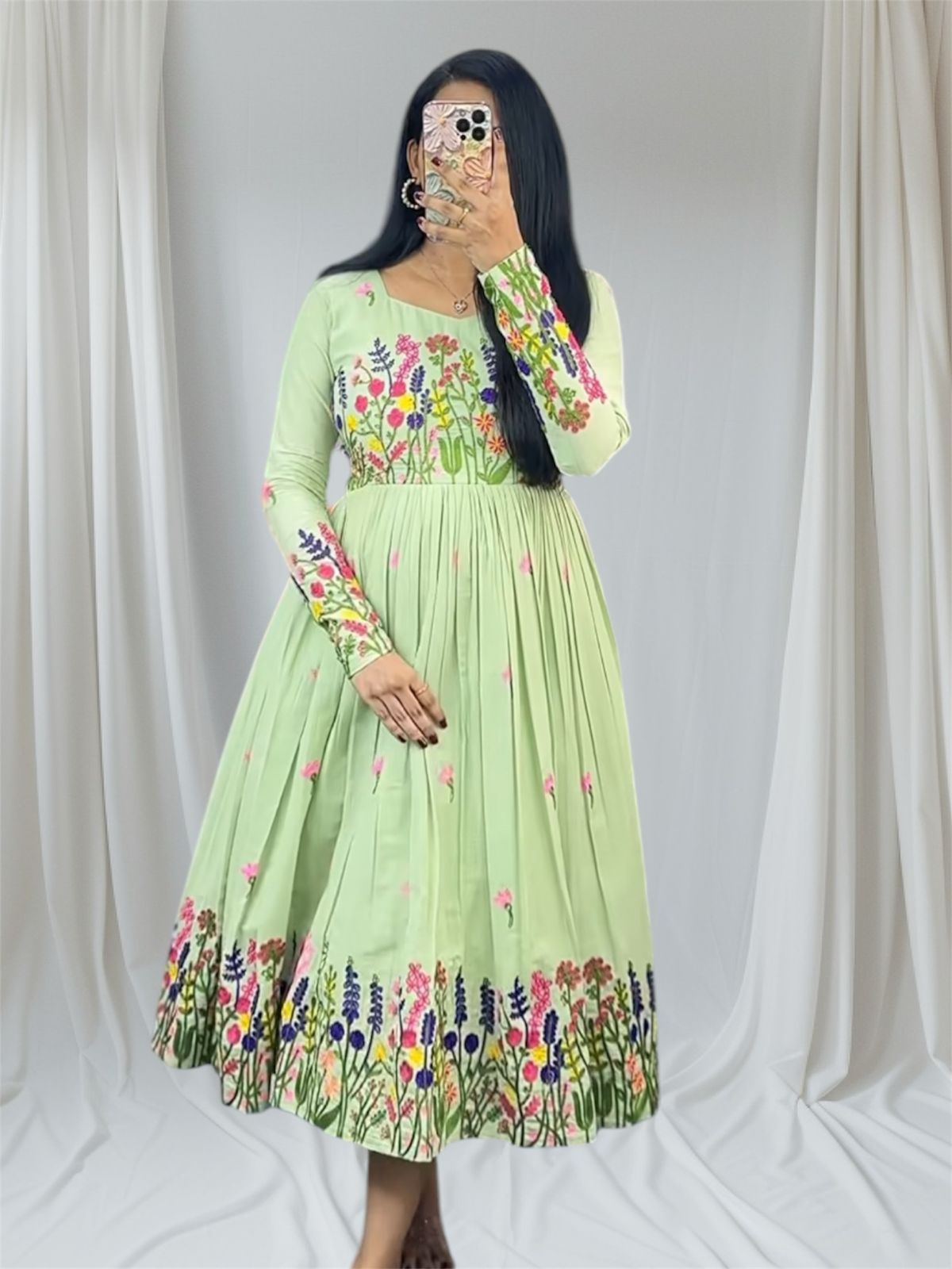 Premium kora chain stitch embroidery cotton frock