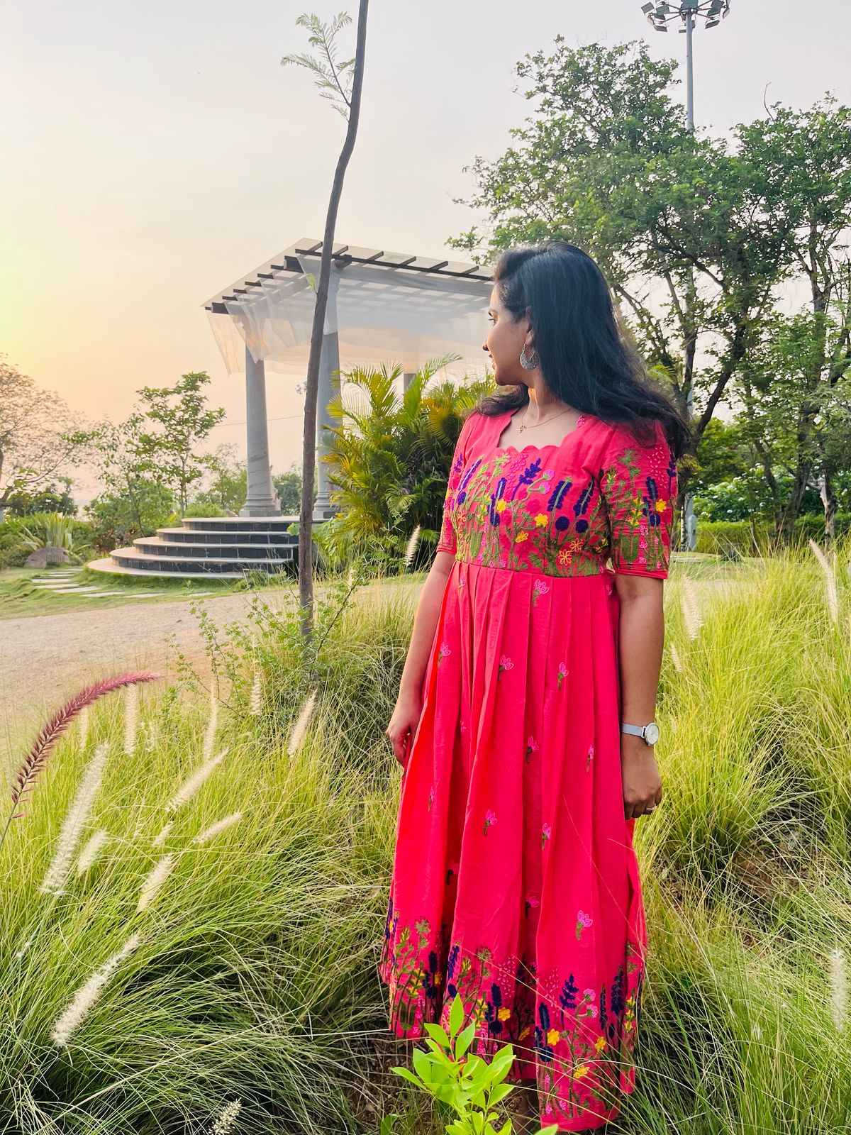 Premium kora chain stitch embroidery cotton frock