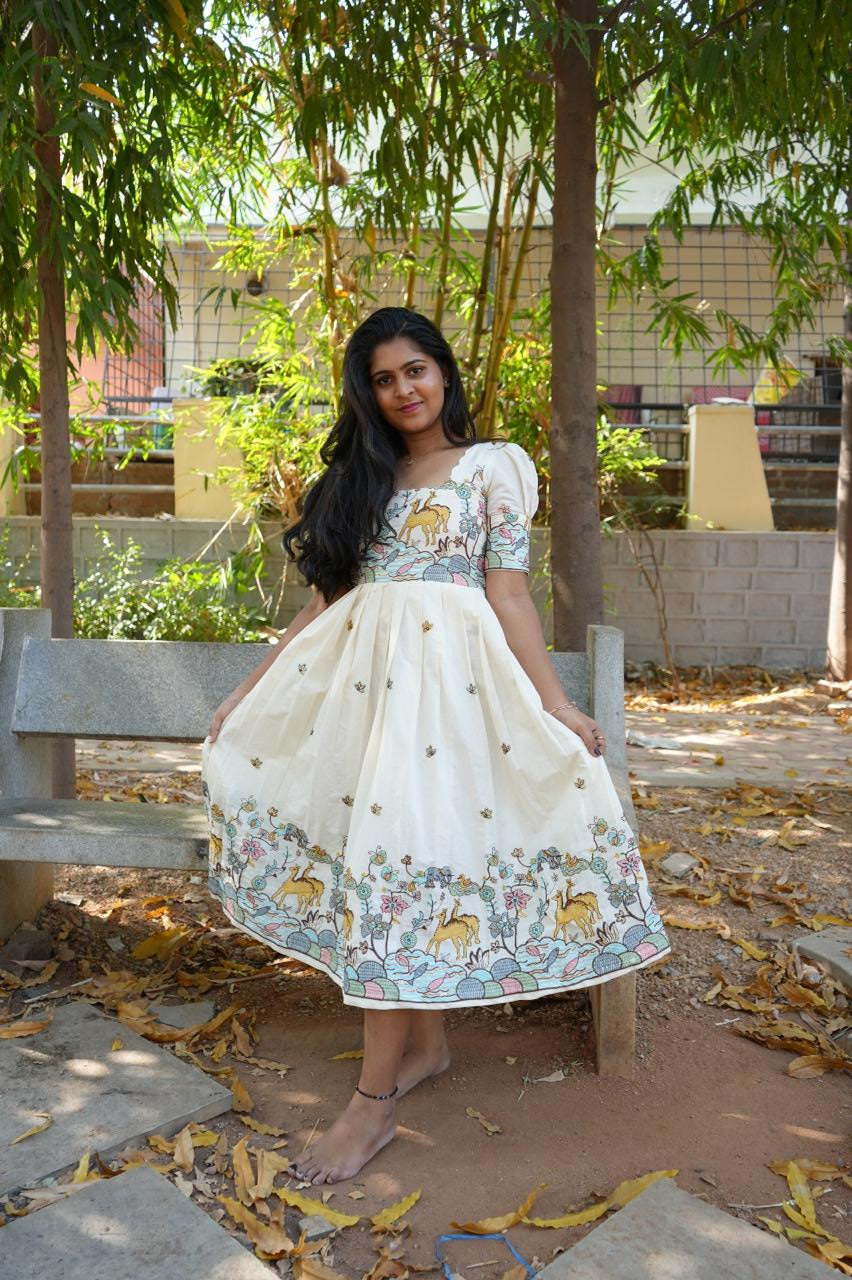 Premium kora camel cotton frock