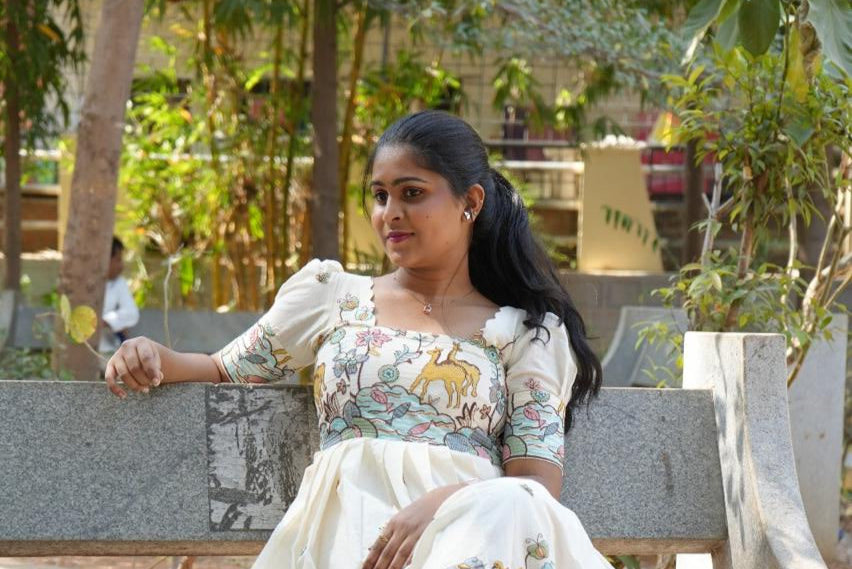 Premium kora camel cotton frock