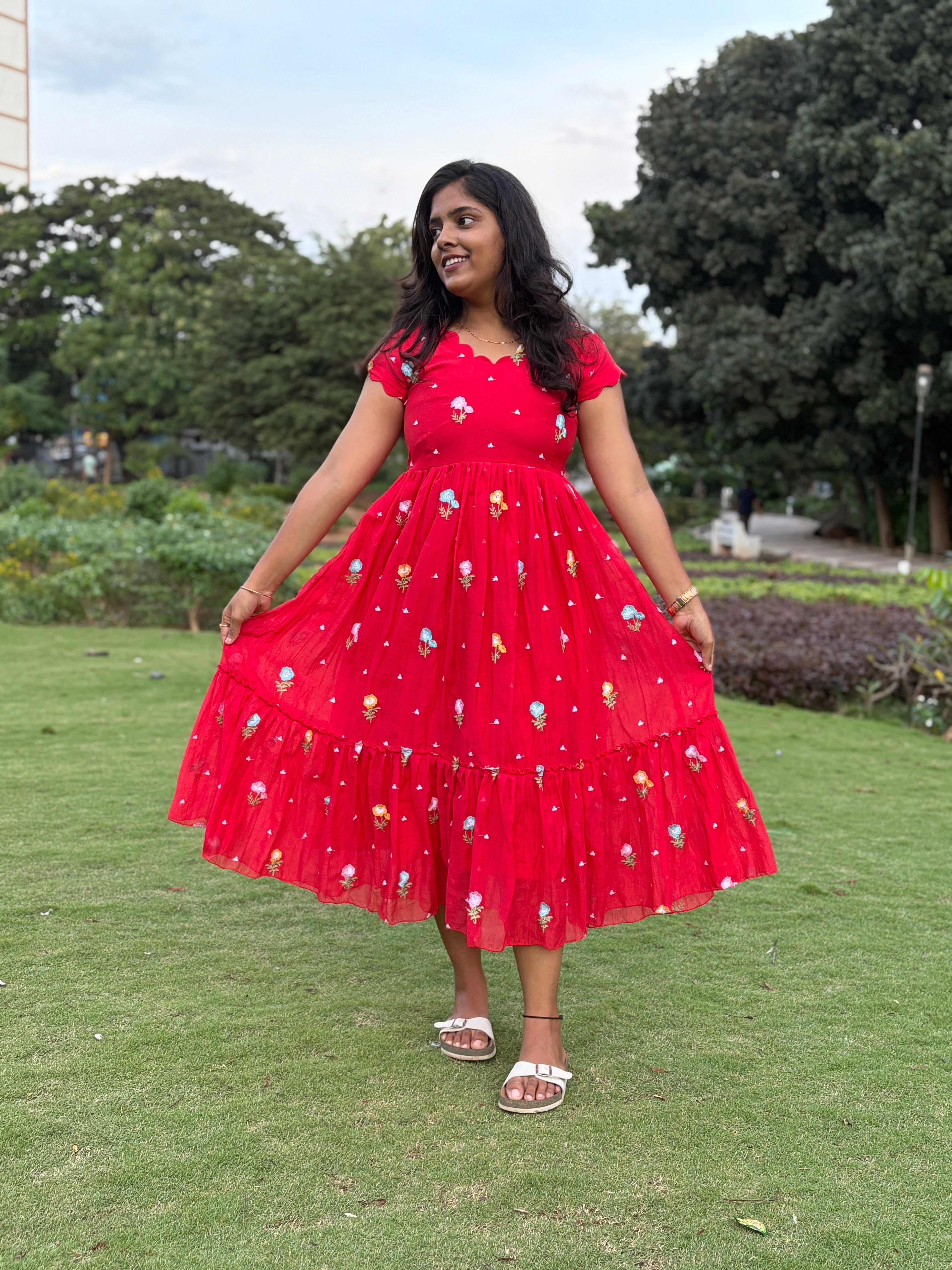 Mul chanderi Red Frock