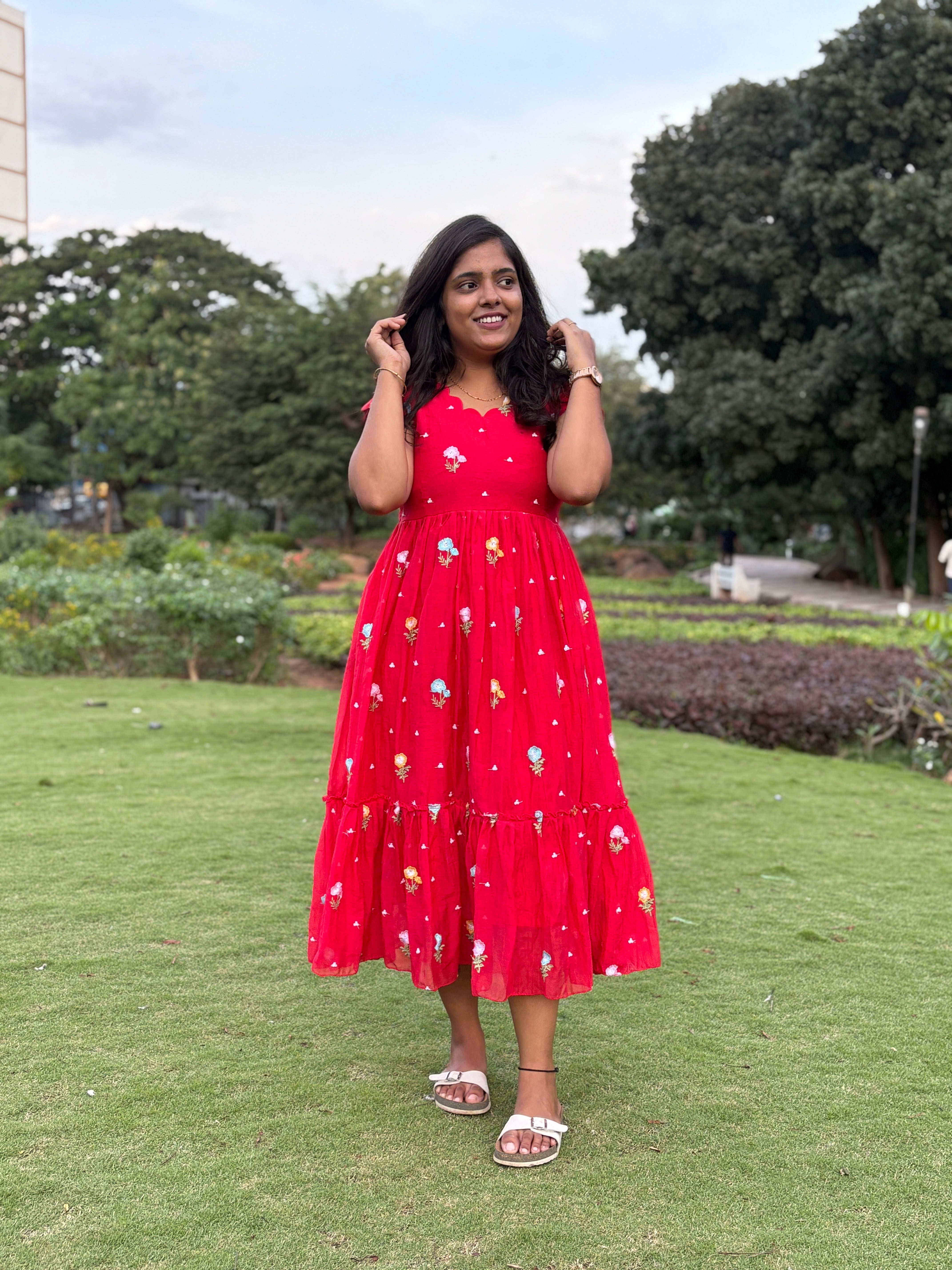 Mul chanderi Red Frock