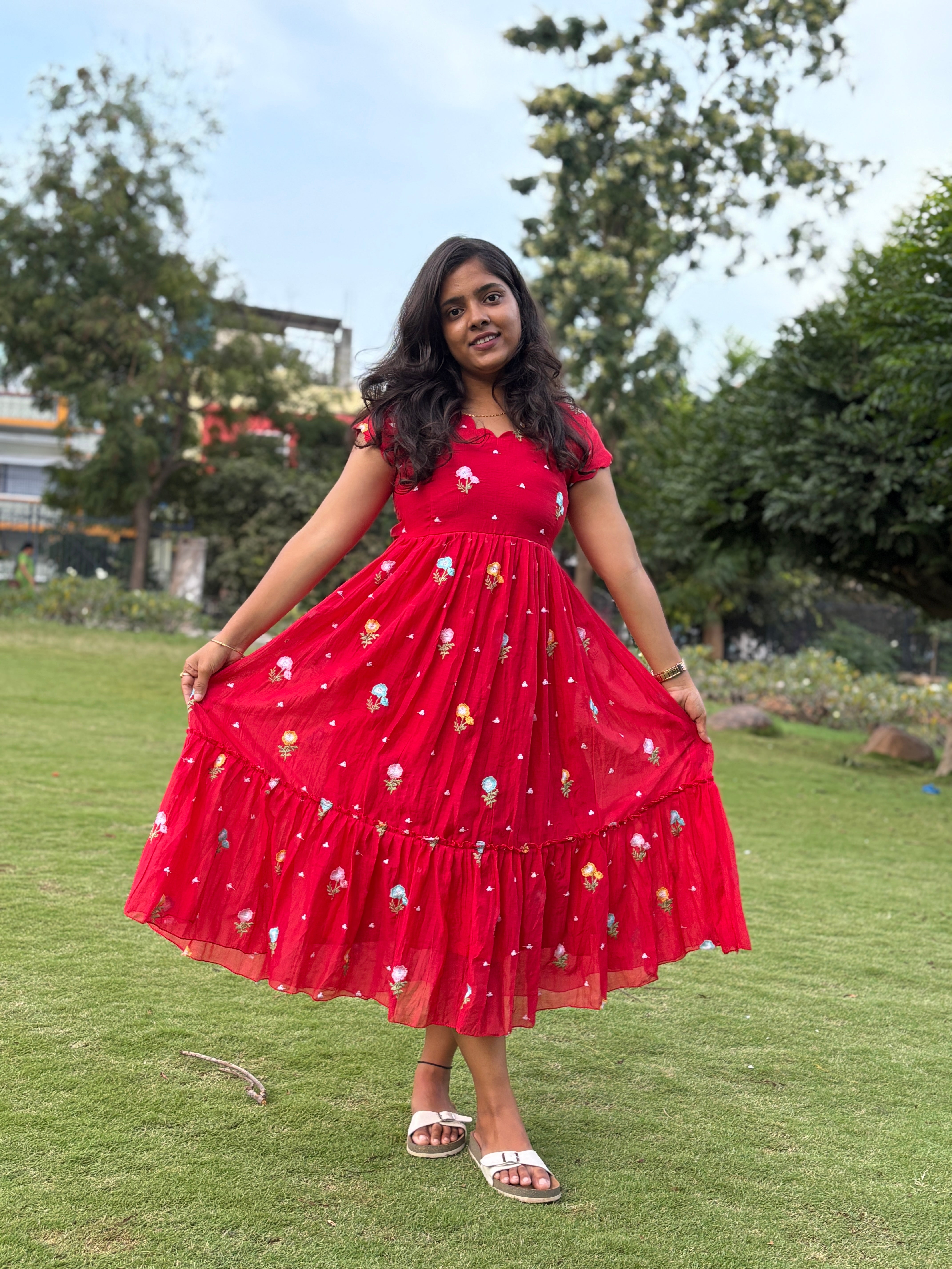 Mul chanderi Red Frock