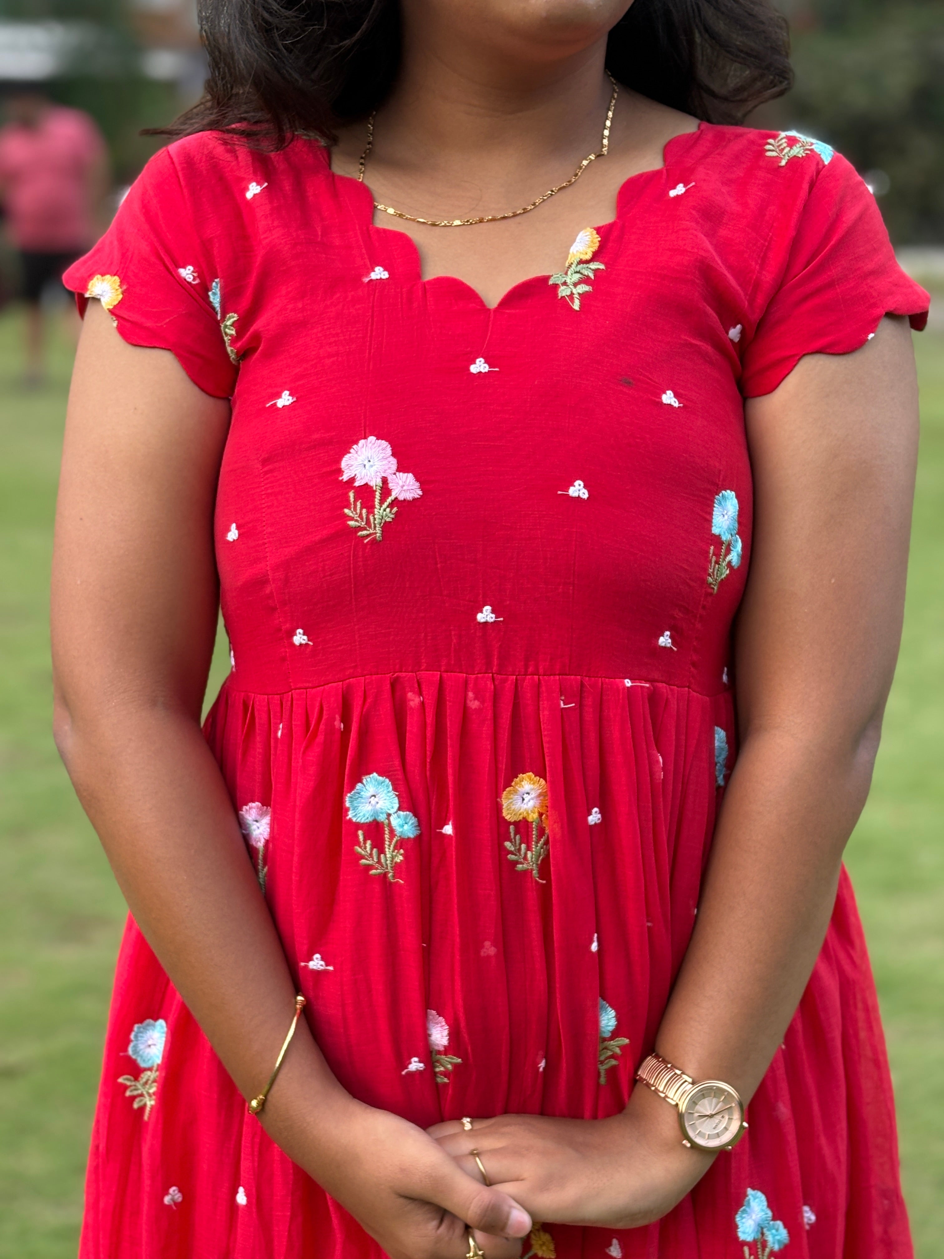 Mul chanderi Red Frock