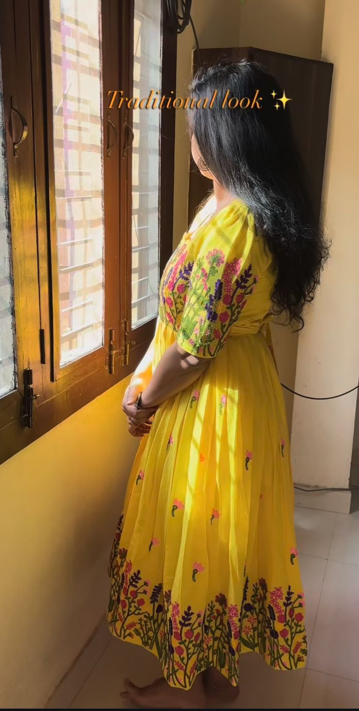 Premium kora chain stitch embroidery cotton frock