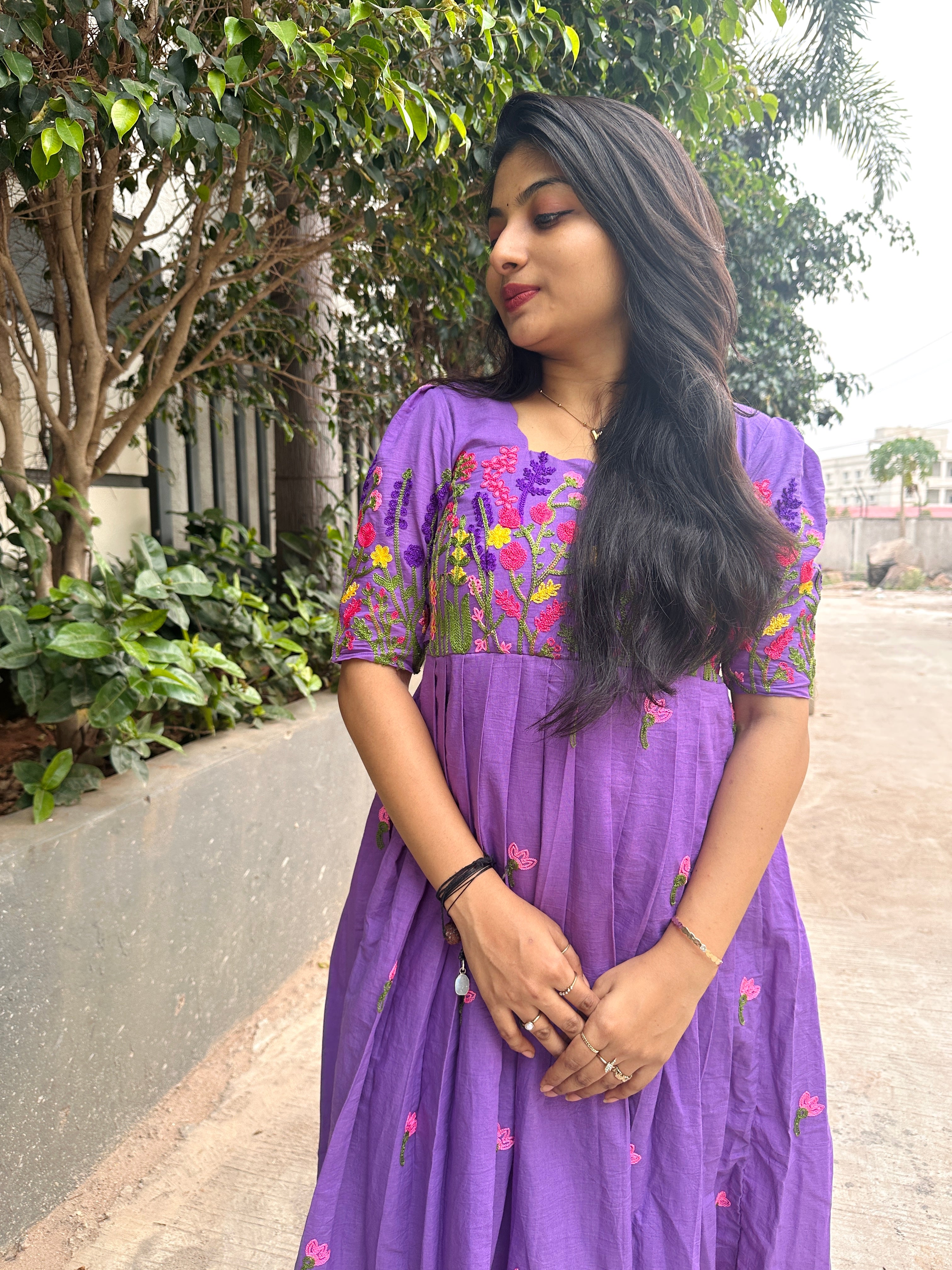 Premium kora chain stitch embroidery cotton frock