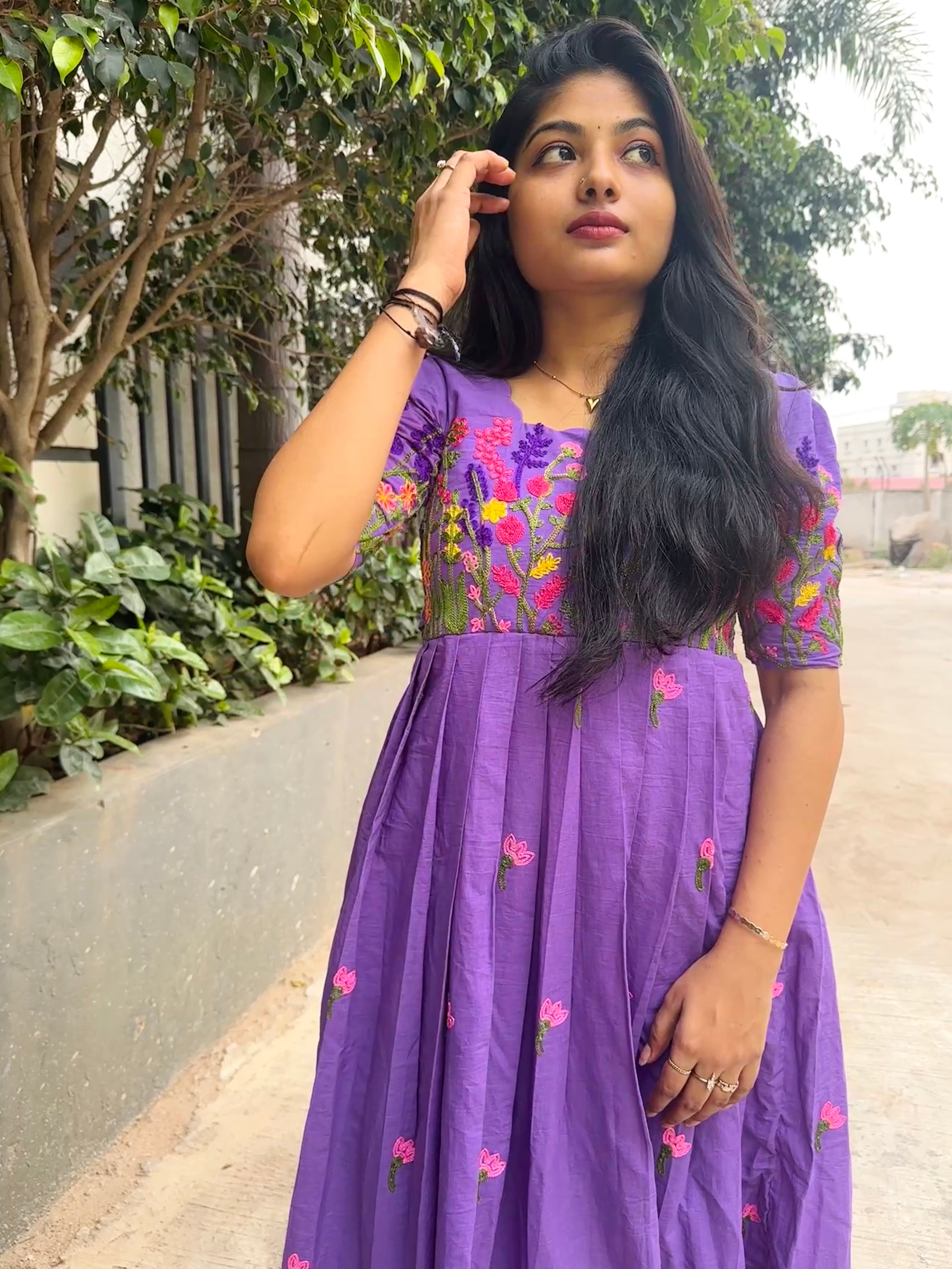 Premium kora chain stitch embroidery cotton frock